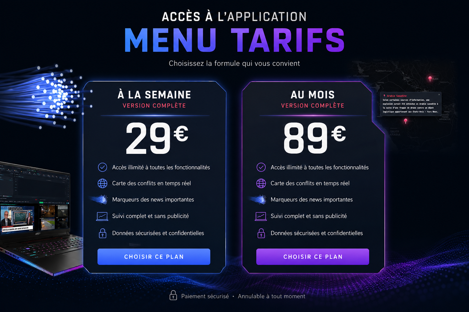 Menu Tarifs